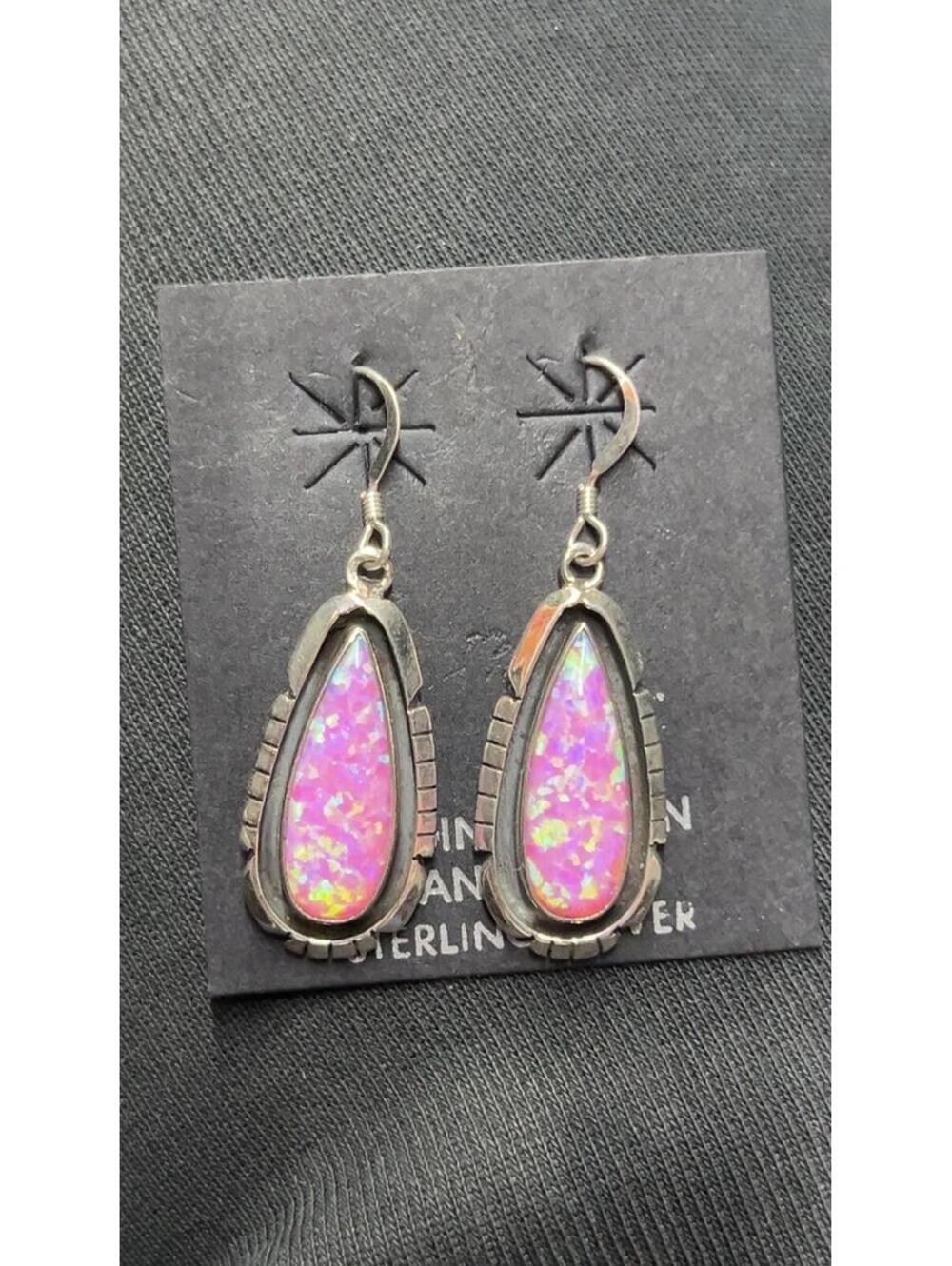 Native American Navajo jewelry handmade sterling silver opal earrings dangle